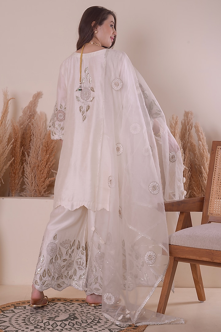 Ivory Bemberg Silk Gota Zari Embroidered Wedding Sharara Set by Surabhi Arya at Pernia's Pop Up Shop