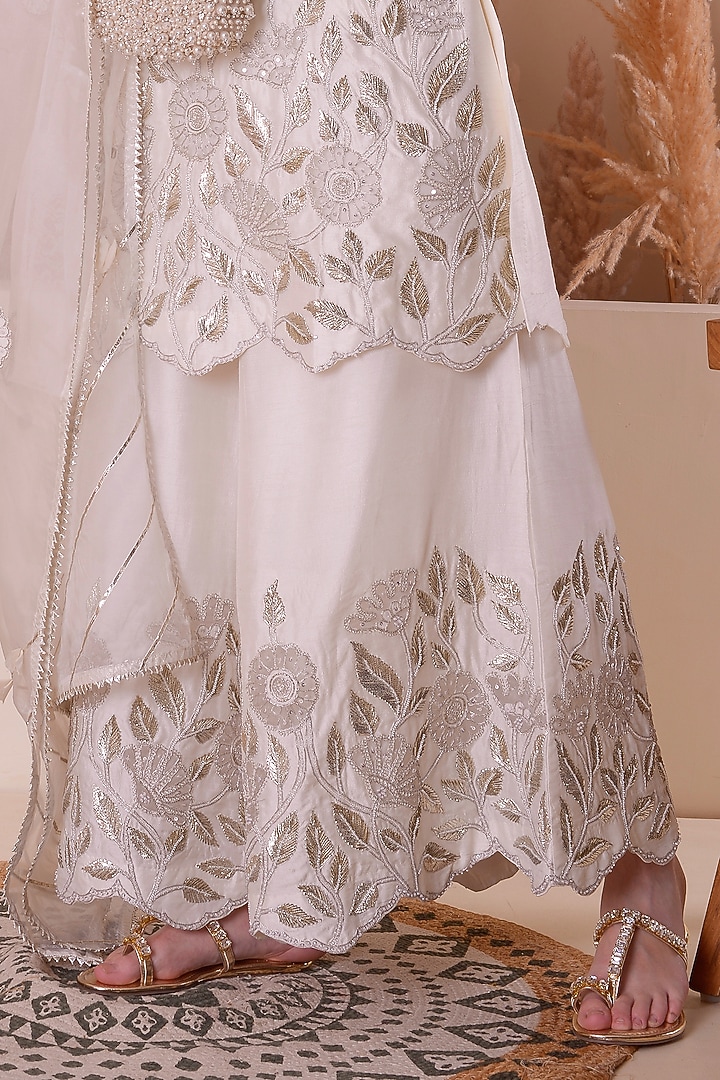 Ivory Bemberg Silk Gota Zari Embroidered Wedding Sharara Set by Surabhi Arya at Pernia's Pop Up Shop