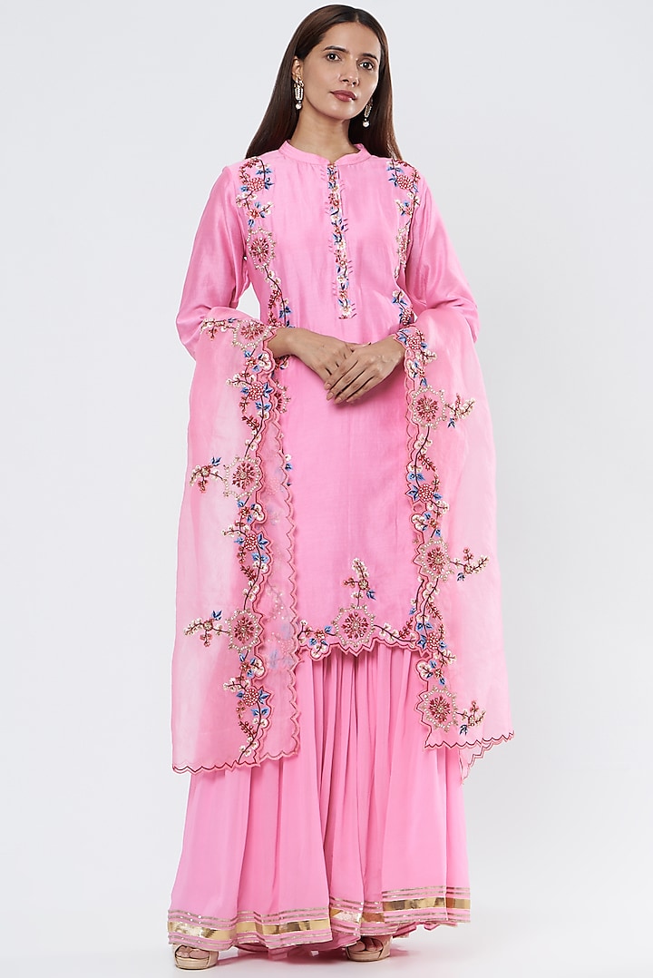 Pink Georgette Gharara Set by Surabhi Arya
