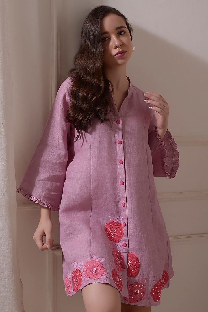 Rose Pink Linen Embellished Dress by Surabhi Arya at Pernia's Pop Up Shop 2026 Rose Pink Linen Embellished Dress by Surabhi Arya at Pernia's Pop Up Shop 2026