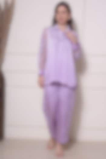 Lilac Satin Linen & Organza Embroidered Co-Ord Set by Surabhi Arya at Pernia's Pop Up Shop