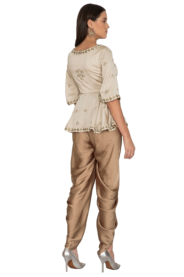 Women Black Embroidered Peplum Top With Dhoti Skirt