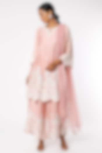 Onion Pink Party Wear Sharara Set With Applique Embroidery by Surabhi Arya at Pernia's Pop Up Shop