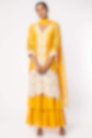 Vibrant Yellow Embroidered Layered Sharara Set by Surabhi Arya at Pernia's Pop Up Shop