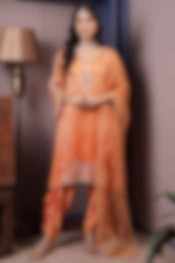 Tangerine Orange Ombre Organza Hand Embroidered Kurta Set by Surabhi Arya at Pernia's Pop Up Shop