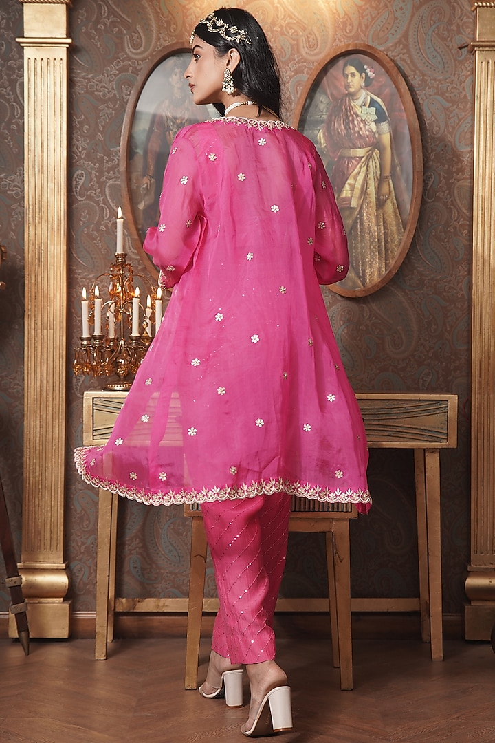 Deep Pink Organza Gota-Patti Work Jacket Set by Surabhi Arya at Pernia's Pop Up Shop