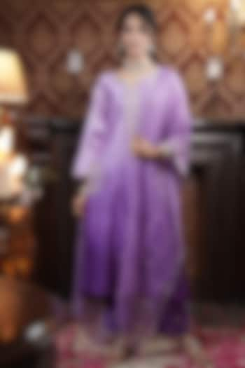 Plum Purple Chanderi Silk Ombre-Dyed A-Line Kurta Set by Surabhi Arya