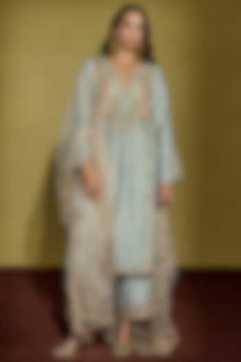 Sage Green Tissue Silk Gota Embellished Kurta Set by Sureena Chowdhri at Pernia's Pop Up Shop