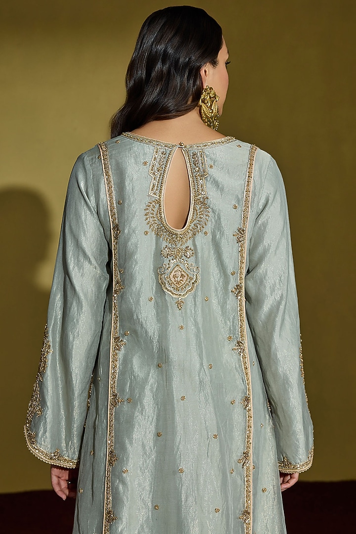 Sage Green Tissue Silk Gota Embellished Kurta Set by Sureena Chowdhri at Pernia's Pop Up Shop