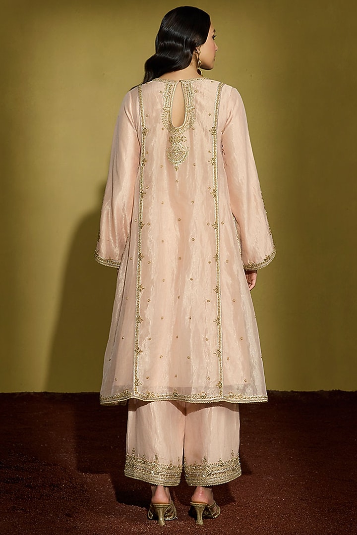 Peach Gold Tissue Silk Gota Embroidered Kurta Set by Sureena Chowdhri at Pernia's Pop Up Shop