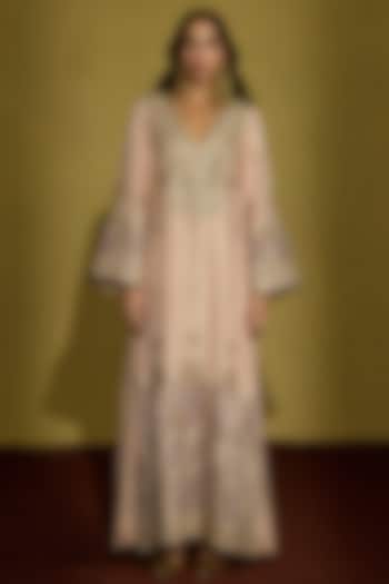 Peach Gold Tissue Silk Hand Patchwork Kaftan by Sureena Chowdhri at Pernia's Pop Up Shop