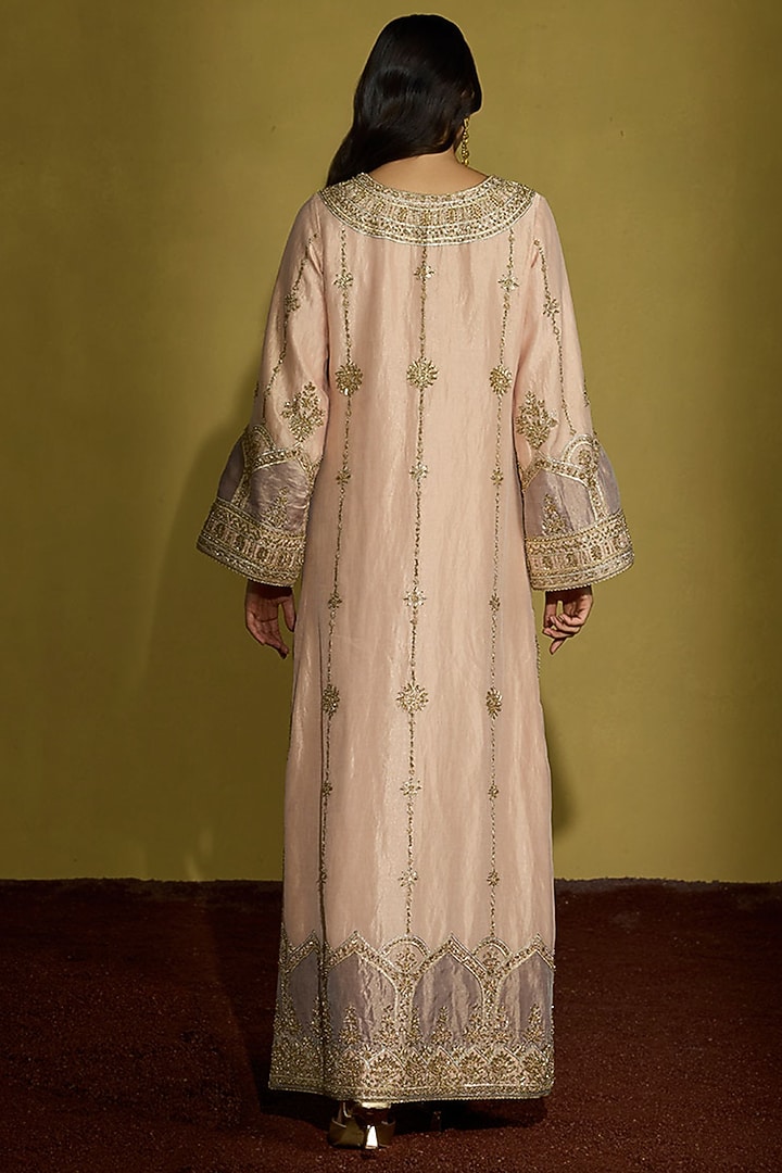 Peach Gold Tissue Silk Hand Patchwork Kaftan by Sureena Chowdhri at Pernia's Pop Up Shop