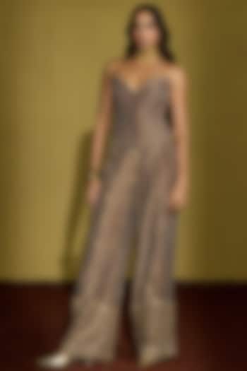 Wine Gold Tissue Silk Hand Embroidered Co-Ord Set by Sureena Chowdhri at Pernia's Pop Up Shop