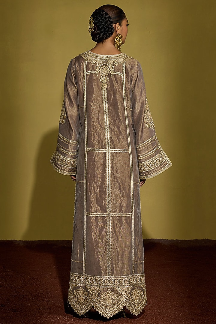 Wine Gold Tissue Silk Hand Embroidered Kaftan by Sureena Chowdhri at Pernia's Pop Up Shop