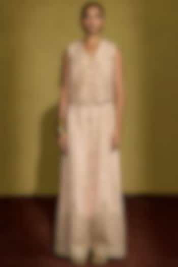 Peach Gold Tissue Silk Hand Embroidered Co-Ord Set by Sureena Chowdhri at Pernia's Pop Up Shop