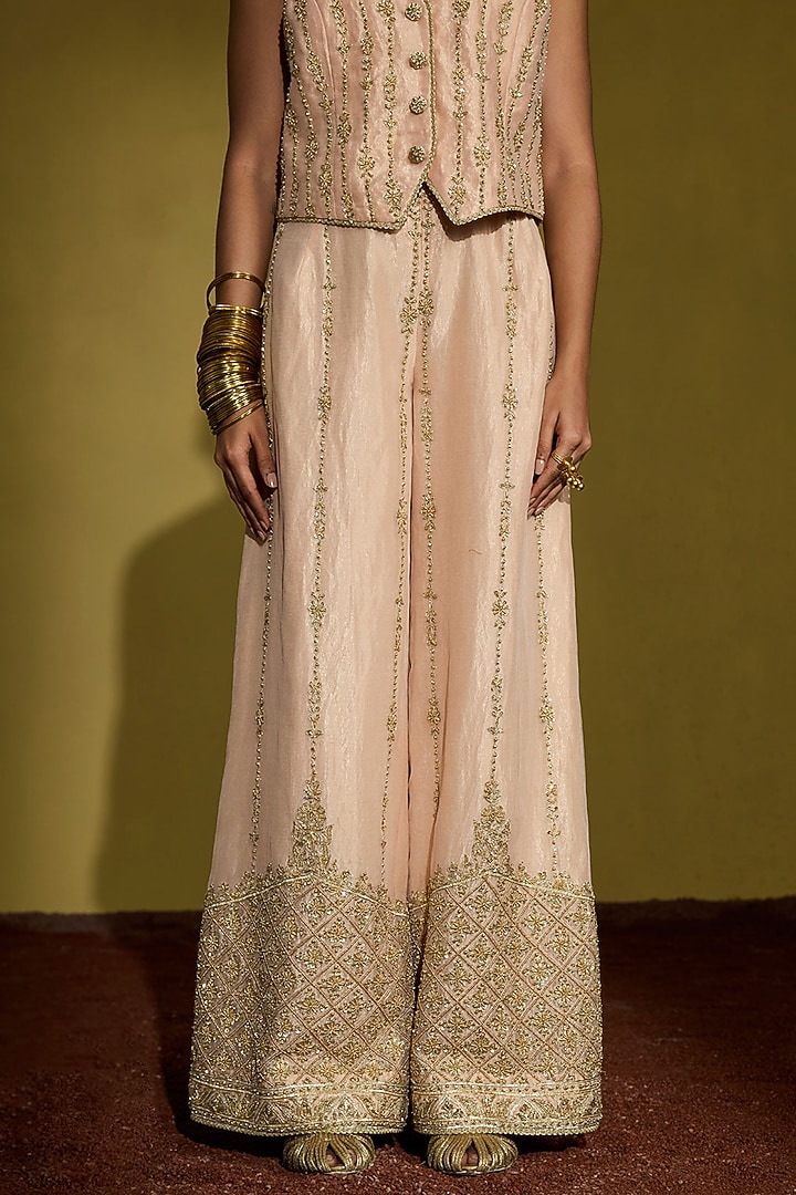 Peach Gold Tissue Silk Hand Embroidered Co-Ord Set by Sureena Chowdhri at Pernia's Pop Up Shop
