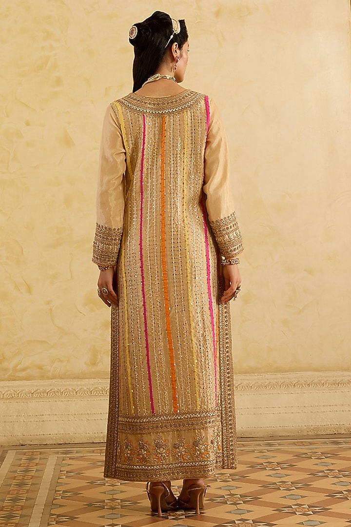 Dark Gold Tissue Silk Zardosi Work Kaftan by Sureena Chowdhri at Pernia's Pop Up Shop