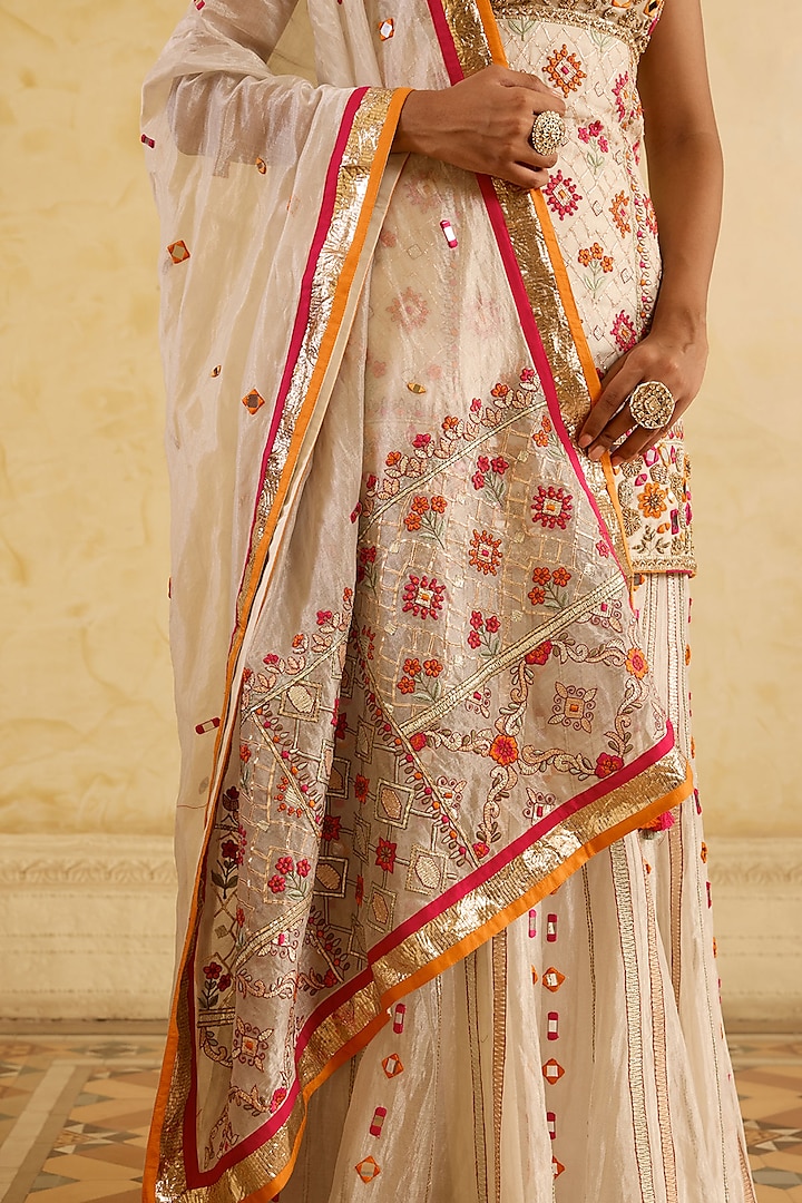 Ivory Tissue Silk Embroidered Bridal Sharara Set by Sureena Chowdhri at Pernia's Pop Up Shop