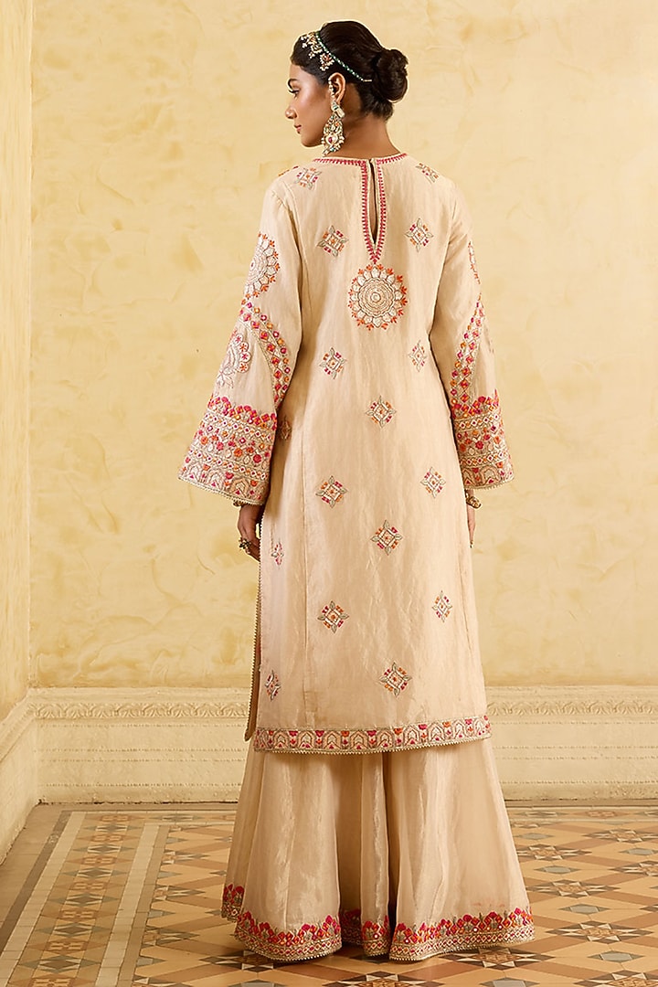 Light Gold Tissue Silk Resham Embroidered Kurta Set by Sureena Chowdhri at Pernia's Pop Up Shop