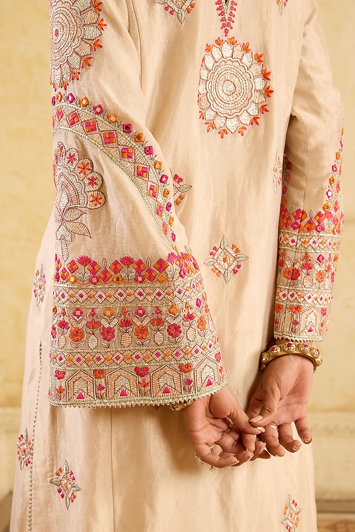 Light Gold Tissue Silk Resham Embroidered Kurta Set by Sureena Chowdhri at Pernia's Pop Up Shop