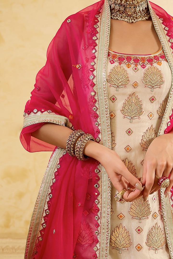 Ivory Tissue Silk Mirror Work Kurta Set by Sureena Chowdhri at Pernia's Pop Up Shop