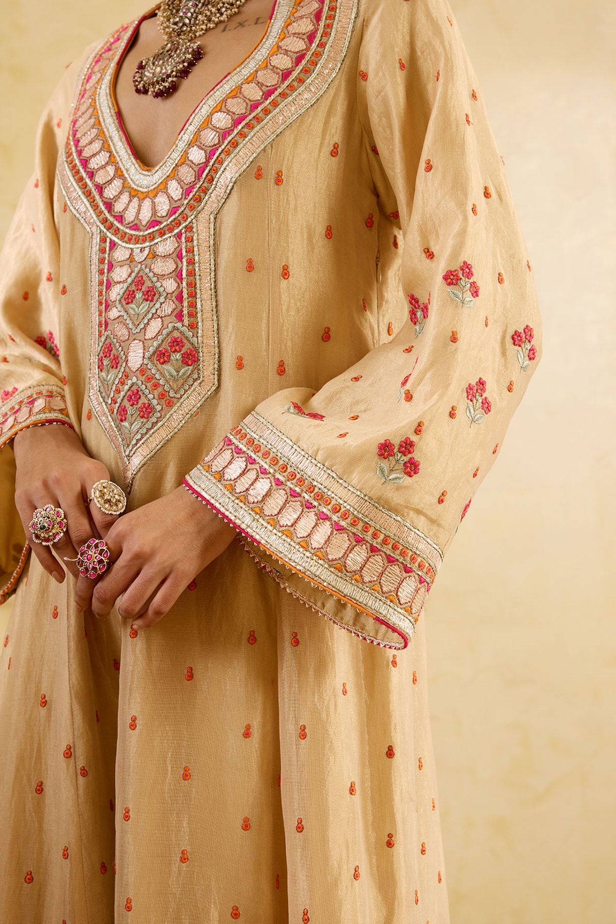 Gold  Kurta Jacquard  Silk  Peshawari