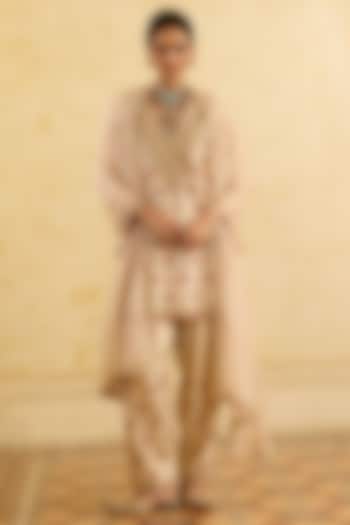 Light Gold Tissue Silk Floral Motifs Embroidered Short Kurta Set by Sureena Chowdhri at Pernia's Pop Up Shop