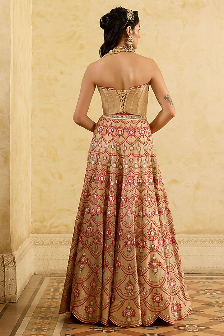 Dark Gold Tissue Silk Embroidered Wedding Lehenga Set by Sureena Chowdhri at Pernia's Pop Up Shop