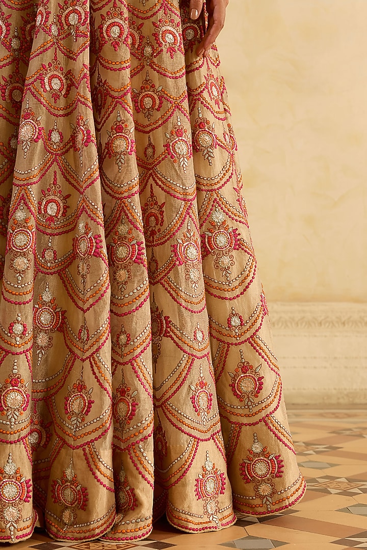 Dark Gold Tissue Silk Embroidered Wedding Lehenga Set by Sureena Chowdhri at Pernia's Pop Up Shop