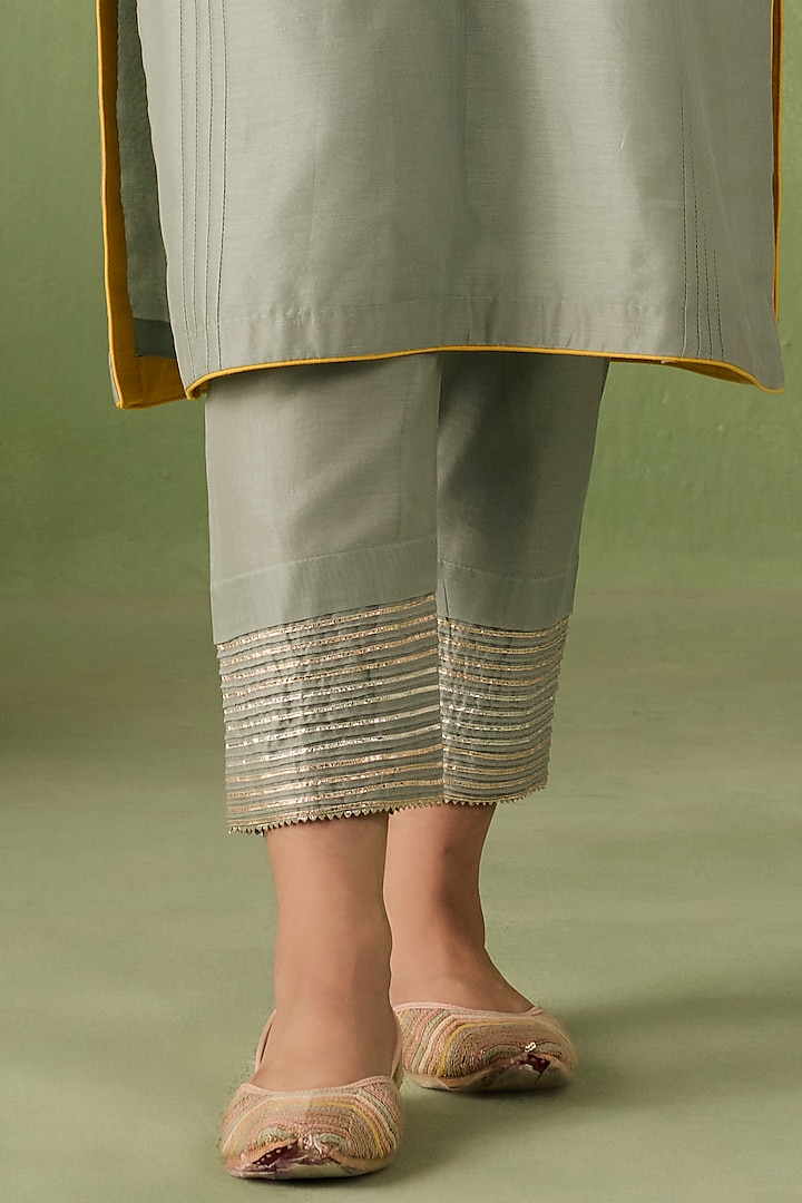 Sea Green Silk Chanderi A-line Kurta Set by Sureena Chowdhri at Pernia's Pop Up Shop