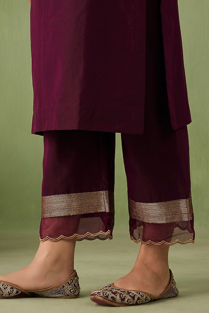 Wine Silk Chanderi Beadwork Kurta Set by Sureena Chowdhri at Pernia's Pop Up Shop