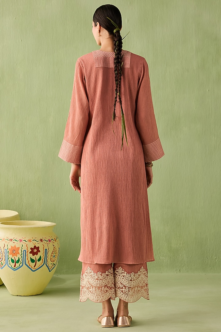 Rust Cotton Gauze Kurta Set by Sureena Chowdhri at Pernia's Pop Up Shop