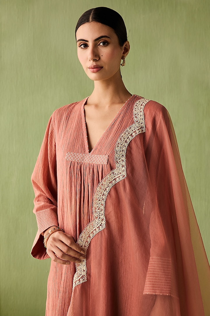 Rust Cotton Gauze Kurta Set by Sureena Chowdhri at Pernia's Pop Up Shop