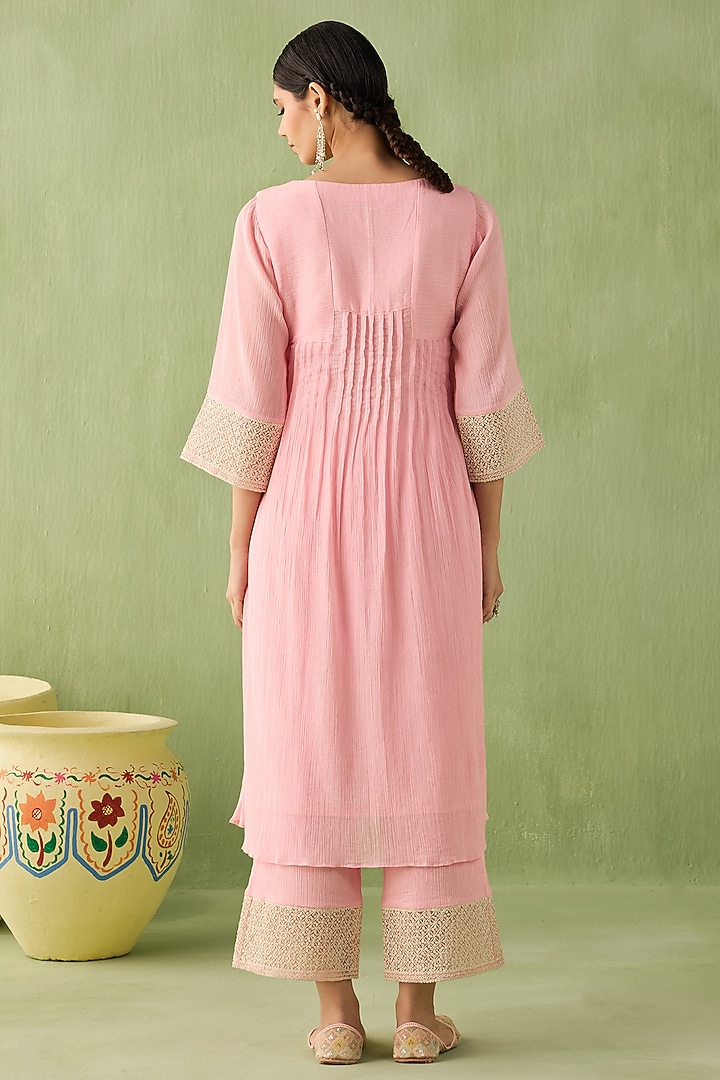 Rose Pink Cotton Gauze Kurta Set by Sureena Chowdhri at Pernia's Pop Up Shop