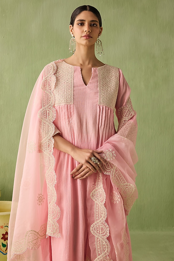 Rose Pink Cotton Gauze Kurta Set by Sureena Chowdhri at Pernia's Pop Up Shop
