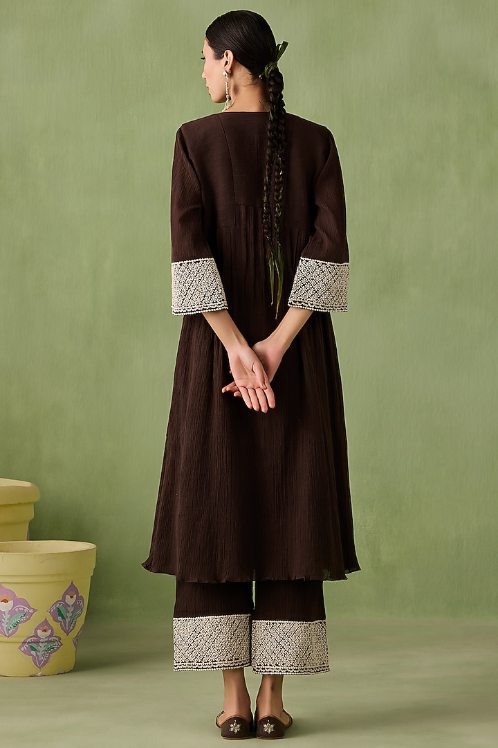Earthy Brown Cotton Gauze Kurta Set by Sureena Chowdhri at Pernia's Pop Up Shop