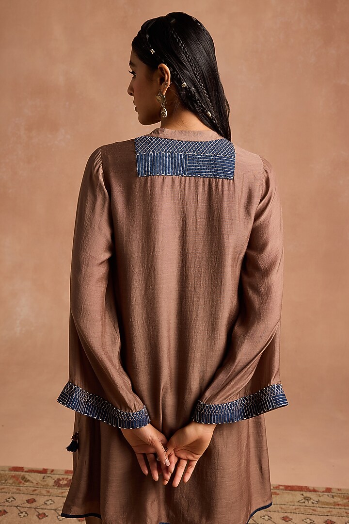 Coffee Brown Muslin Threadwork Co-Ord Set by Sureena Chowdhri at Pernia's Pop Up Shop