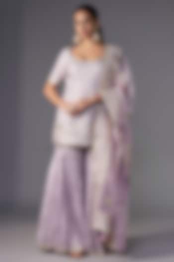 Lilac Silk Chanderi Embroidered Wedding Sharara Set by Sureena Chowdhri at Pernia's Pop Up Shop