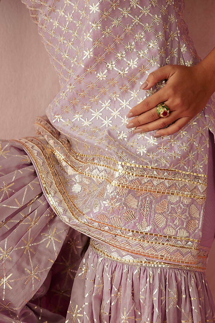 Lilac Silk Chanderi Embroidered Wedding Sharara Set by Sureena Chowdhri at Pernia's Pop Up Shop