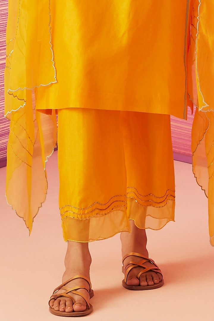 Dark Yellow Silk Chanderi Embroidered Kurta Set by Sureena Chowdhri at Pernia's Pop Up Shop