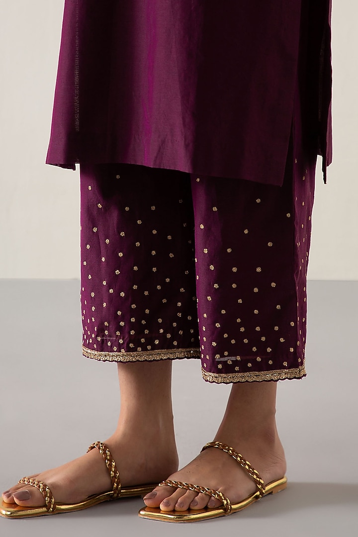 Wine Silk Chanderi & Organza Embroidered Kurta Set by Sureena Chowdhri at Pernia's Pop Up Shop
