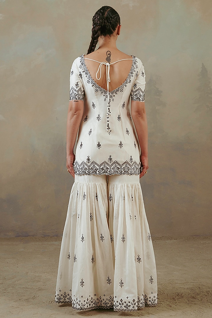 Ivory Silk Chanderi Embroidered Gharara Set by Sureena Chowdhri at Pernia's Pop Up Shop