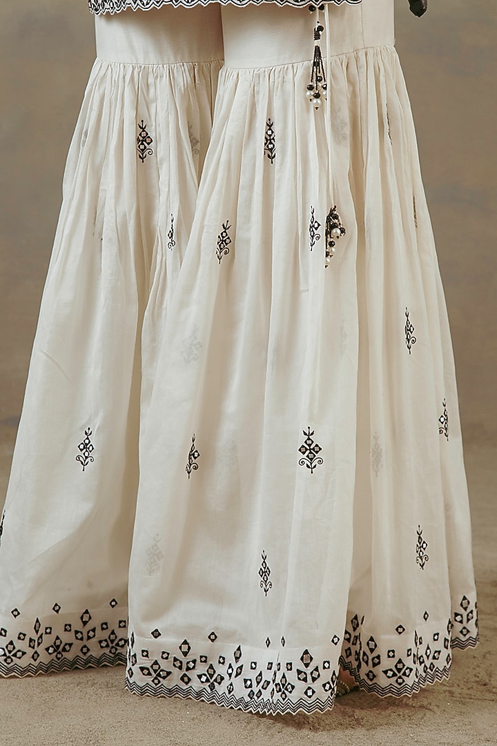 Ivory Silk Chanderi Embroidered Gharara Set by Sureena Chowdhri at Pernia's Pop Up Shop
