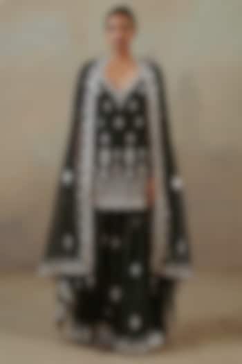 Ebony Silk Chanderi Embroidered Gharara Set by Sureena Chowdhri at Pernia's Pop Up Shop