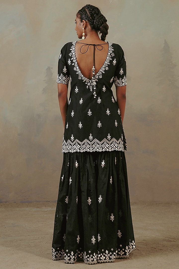Ebony Silk Chanderi Embroidered Gharara Set by Sureena Chowdhri at Pernia's Pop Up Shop