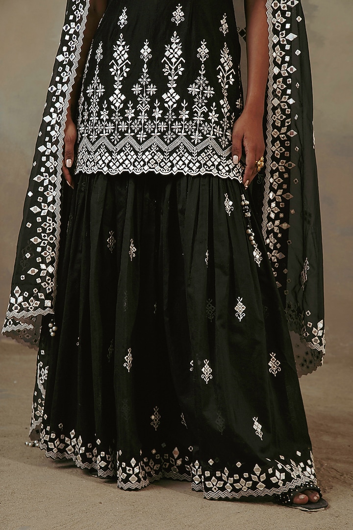Ebony Silk Chanderi Embroidered Gharara Set by Sureena Chowdhri at Pernia's Pop Up Shop