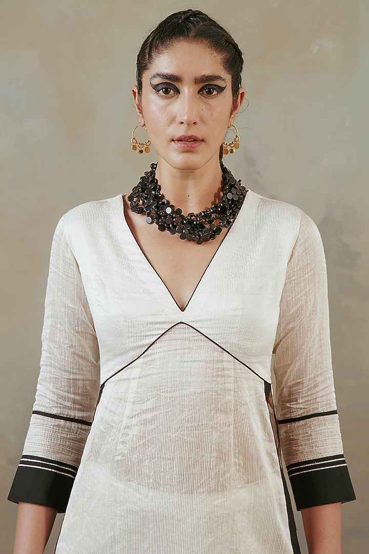 Ivory Silk Chanderi & Tissue Gharara Set by Sureena Chowdhri at Pernia's Pop Up Shop