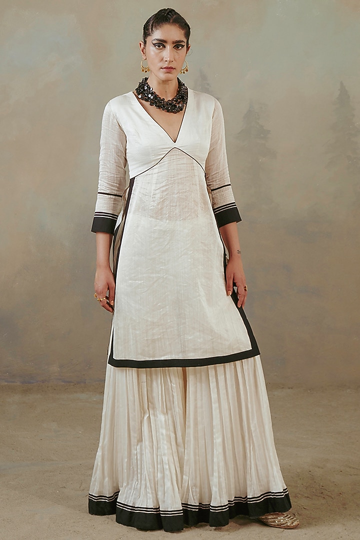 Ivory Silk Chanderi & Tissue Gharara Set by Sureena Chowdhri at Pernia's Pop Up Shop