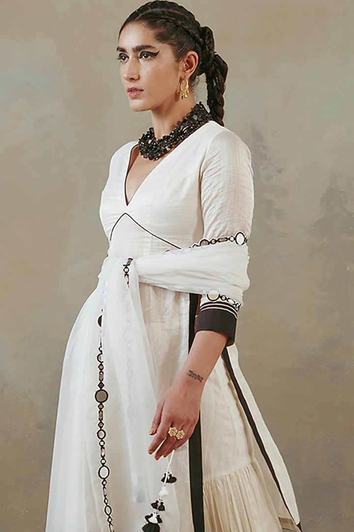 Ivory Silk Chanderi & Tissue Gharara Set by Sureena Chowdhri at Pernia's Pop Up Shop