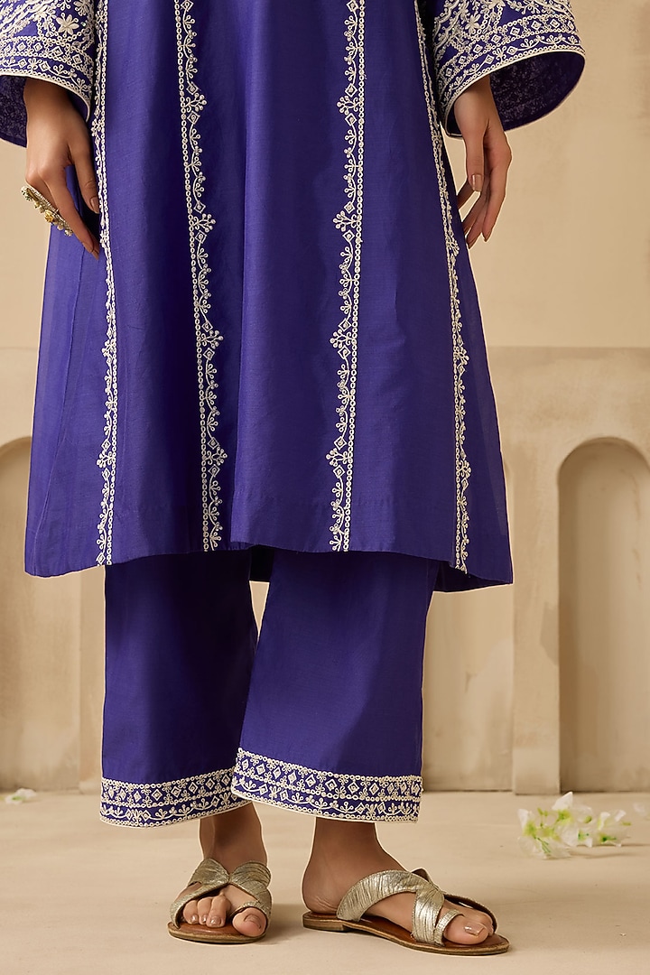 Violet Silk Chanderi Pearl & Sequin Embroidered Kurta Set by Sureena Chowdhri at Pernia's Pop Up Shop